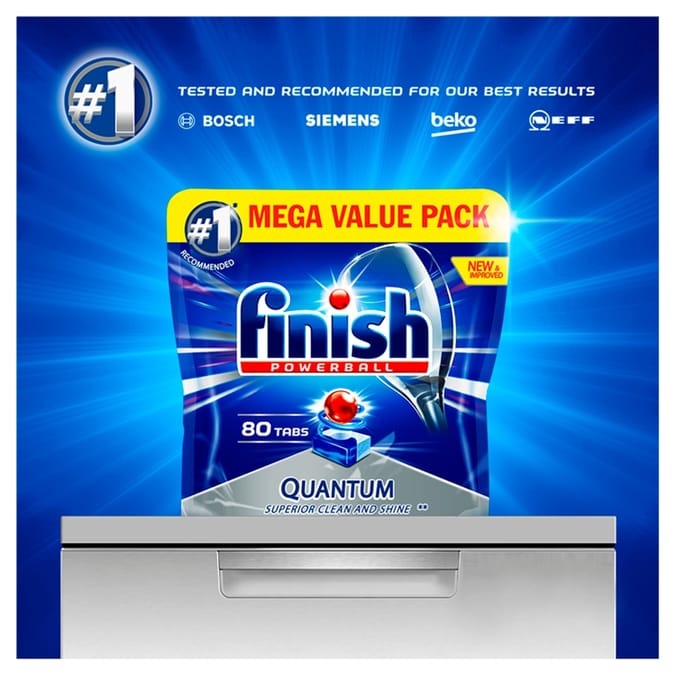 Finish Powerball Quantum Lemon Sparkle 72 Tablets, dishwashers dish