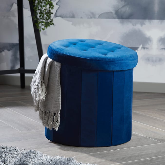 Blue round store storage ottoman