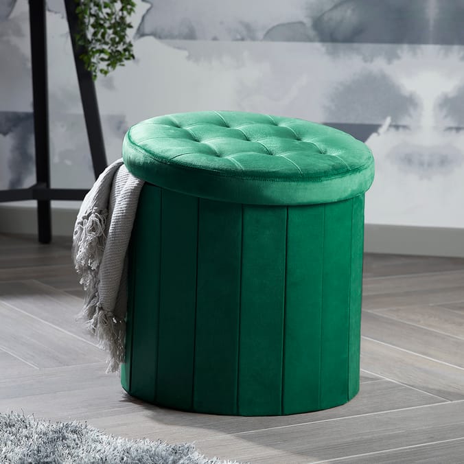 Home Collections: Large Round Ottoman Velvet - Green, Large Round ...