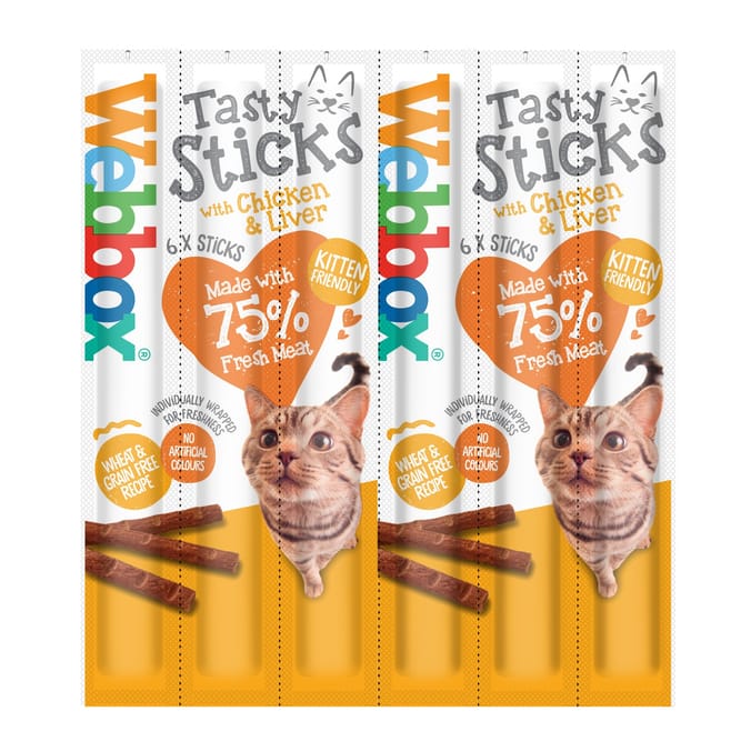 WebboxWebbox Cats Delight Chicken Liver 150 Sticks snacks treats cat kitten food catfood rewards training Home Bargains