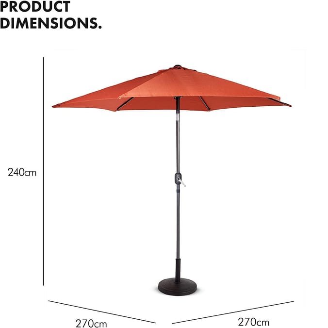 VonHaus 2.7M Steel Powder Coated UV30+ Crank & Tilt Parasol: Burnt Orange