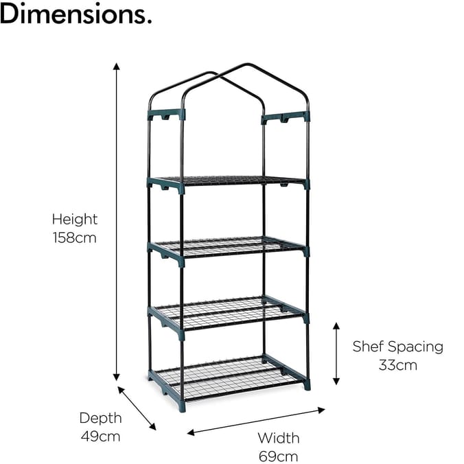 VonHaus 4 Tier Mini Plastic PVC Greenhouse, outdoor plants garden green