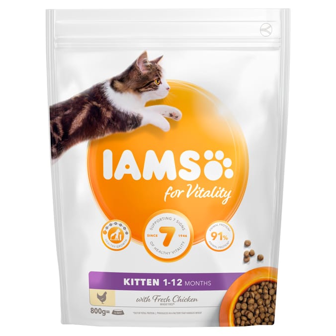 8710255150031 Iams for Vitality Kitten Food with Fresh Chicken 800g kittens feed biscuit biscuits wheat free cat cats young small bag Home Bargains