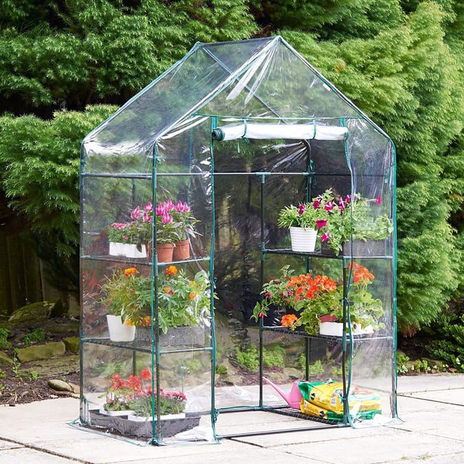 VonHaus Compact Walk In PVC Plastic Greenhouse with 6 Shelves, raising seeds and seedlings