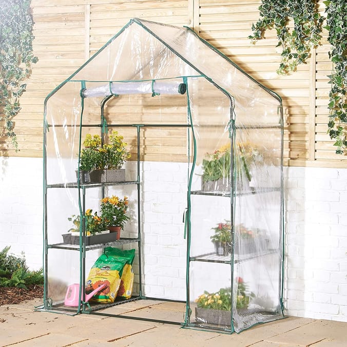 VonHaus Compact Walk In PVC Plastic Greenhouse with 6 Shelves, raising seeds and seedlings