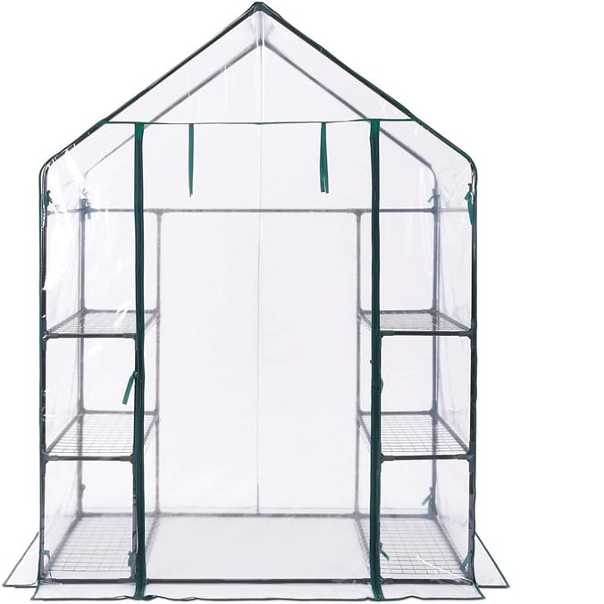 VonHaus Compact Walk In PVC Plastic Greenhouse with 6 Shelves, raising seeds and seedlings