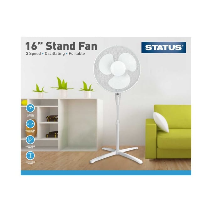 Status 16" Oscillating Stand Fan White, fans, oscillating, moving