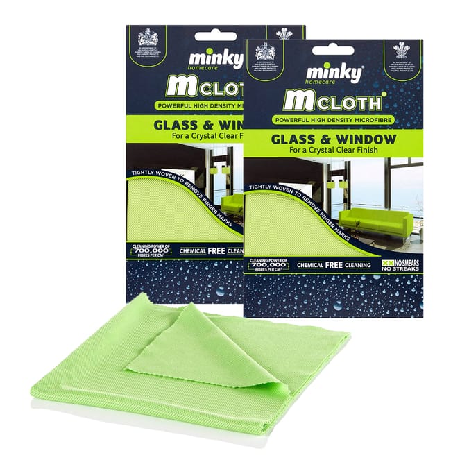 Minky Powerful High Density Microfibre Glass & Window Cloth 2 Pack Home Bargains