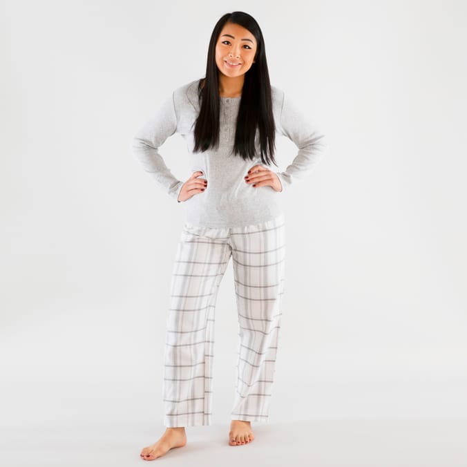 Sleep in Ladies Pyjamas Grey Tartan Lurex, grey, tartan, shiny