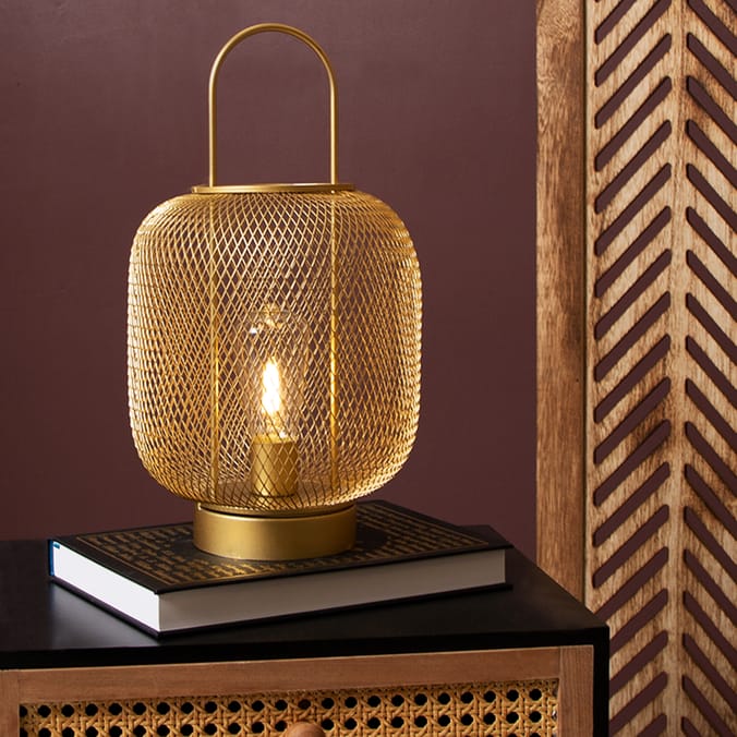 Home Collections: Gold Mesh LED Lantern