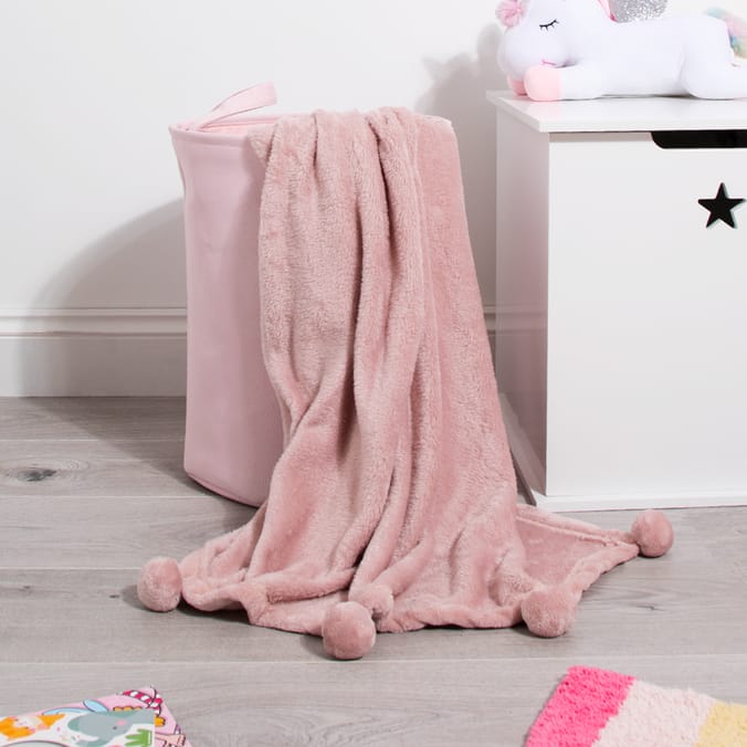 My Little Home Pom Pom Throw Blush Pink, blanket, small, medium, kid