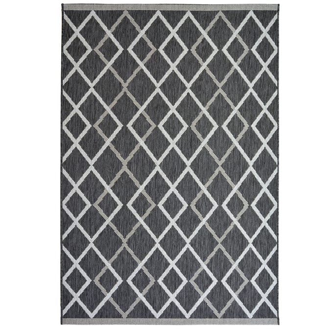 Diamond Indoor/Outdoor Overlap Rug, rugs, garden, patio, grey, silver