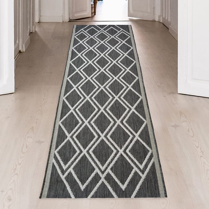 Diamond Indoor/Outdoor Runner Black, rugs, runners, graden, patio, hallway, conservatory