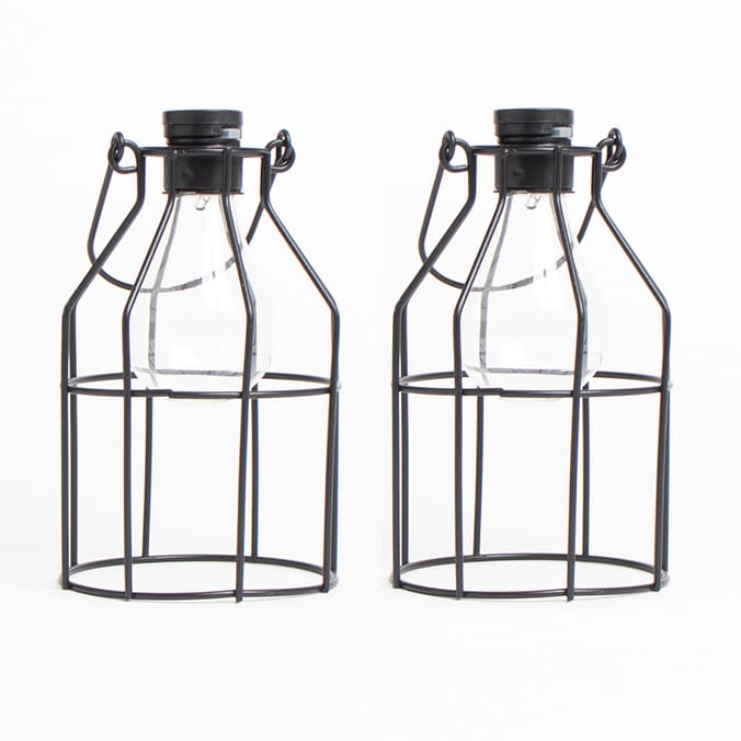 Firefly: LED Wire Frame Lantern Solar Light - Black (Case of 2)