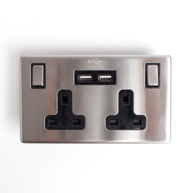 Status 13A USB Double Socket Stainless Steel plate socket plug