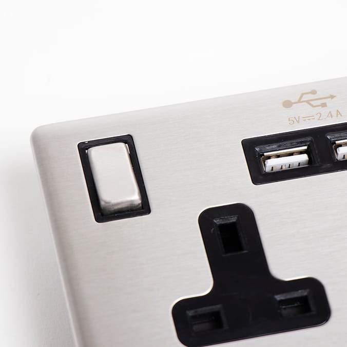Status 13A USB Double Socket Stainless Steel plate socket plug