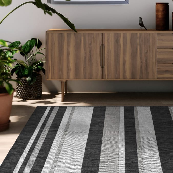 Striped Indoor/Outdoor Rug - Grey 120 x 170cm 