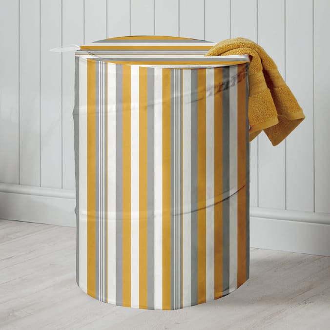 Pop Up Laundry Bin Basket Yellow/ Grey Stripe, cheap laundry basket