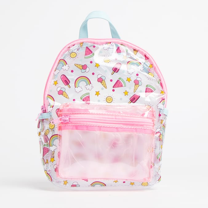 Hello Summer: Clear PVC Backpack - Rainbows | Home Bargains