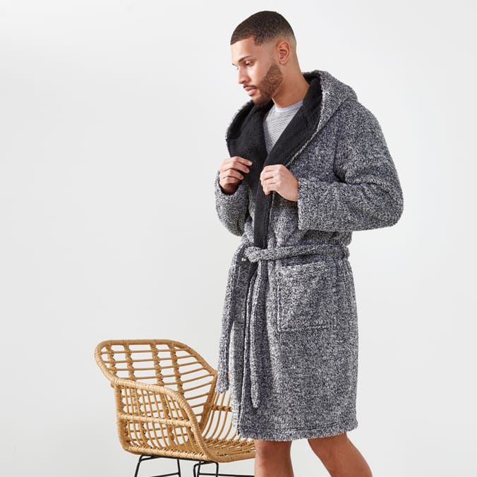 Mens grey hooded online dressing gown