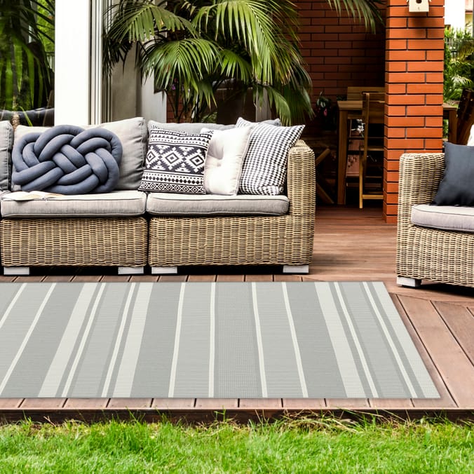 The Homemaker Collection Indoor/Outdoor Stripe Rug Grey 120x170cm