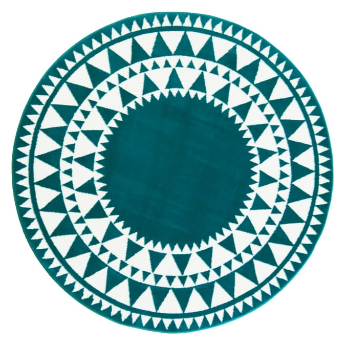 Aztec Circle Rug Teal, rugs, patterned blue green, round, 133 x 133cm