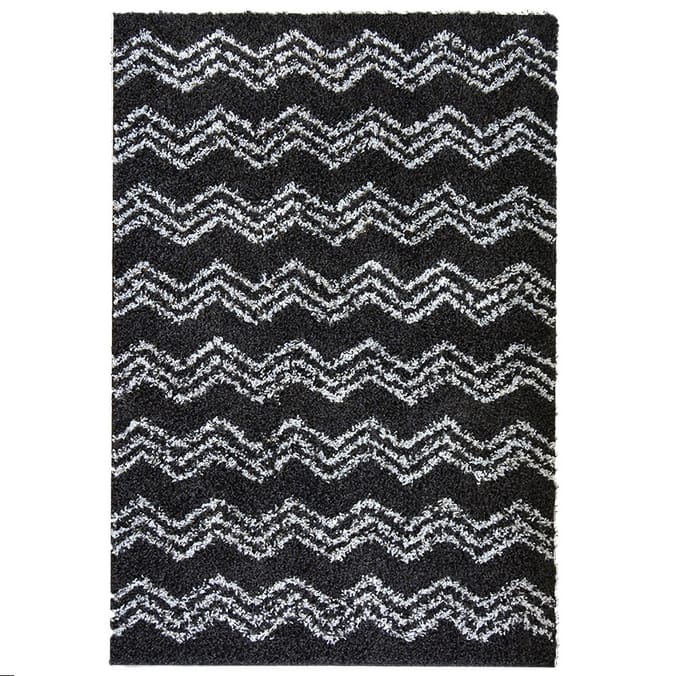 Zig Zag Shaggy Rug Dark Grey, rugs, 80 x 150, 120 x 170 160 x 230cm ...