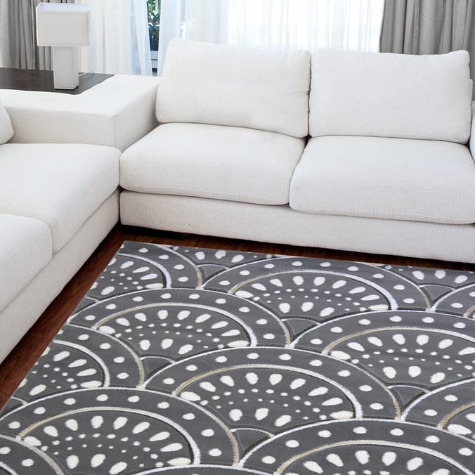 Verona Grey Rug, rugs, patterned silver, semi circle, 60 x 110, 60 x