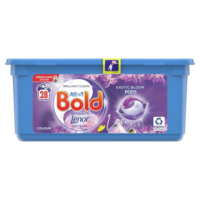 Bold All-in-1 Pods Washing Liquid Capsules Exotic Bloom 28 Washes, pods ...