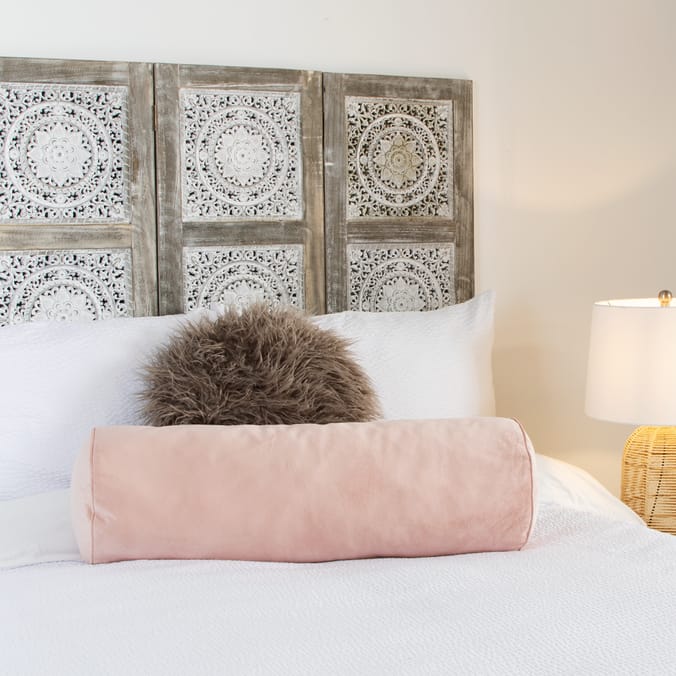 Home Collections Large Bolster Velvet Cushion cushions decorative throw bedrooms beds large long blush pink grey 10750391 Home Bargains