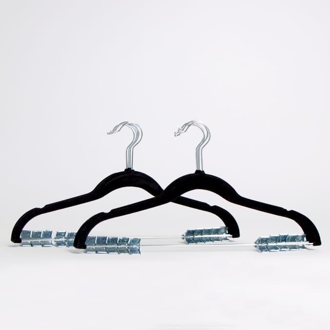 Kitcheniva Black Velvet Clothes Hangers With Clips Pack of 10