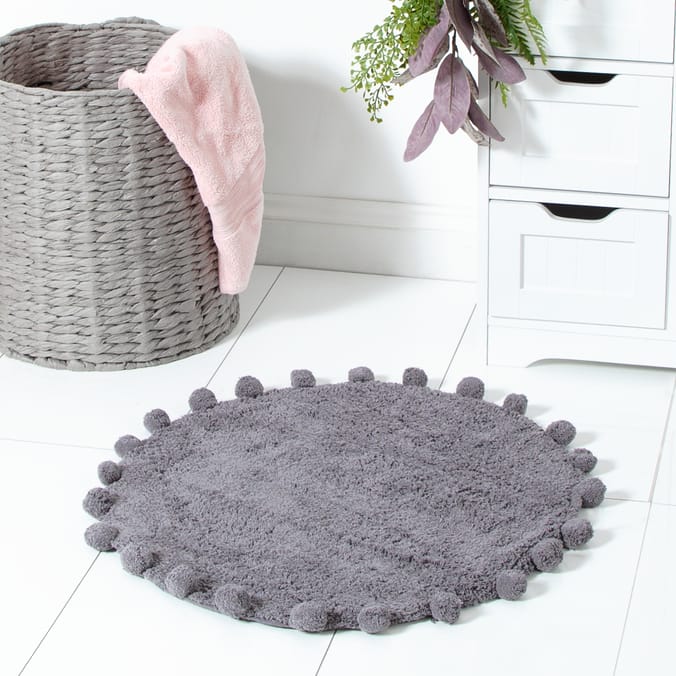 Bathroom 100 Cotton Pom Pom Bath Mat Grey bathrooms mats mat's