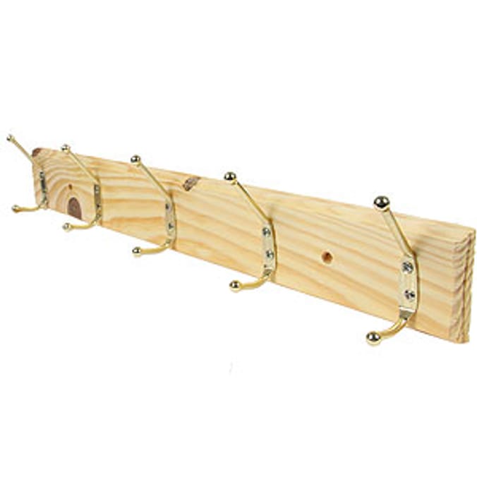 DIY 5 Hook Coat Rack Natural Wood Home Bargains