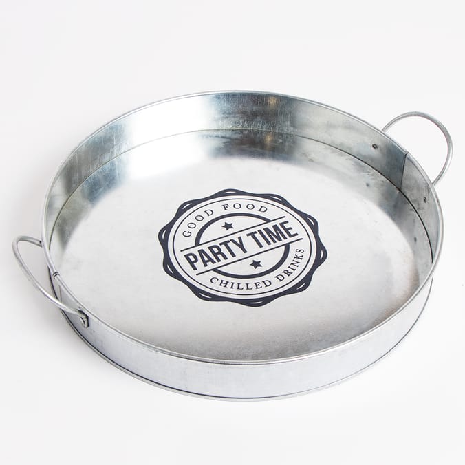 Barbecue House Round Tray, trays, Slogan on tray is "Good Food, Party