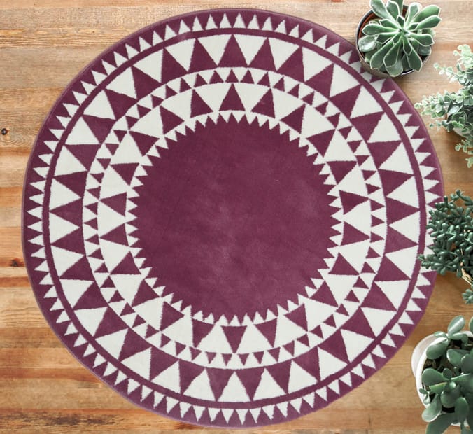 Aztec Circle Rug Pink, rugs, patterned dark deep pinks, round, 133 x