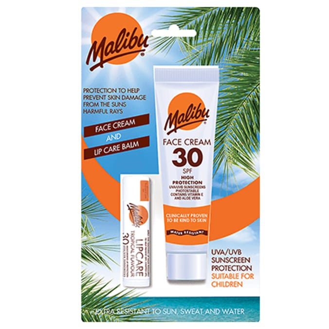 Malibu Face Cream 40ml & Lip Care Balm SPF 30 Home Bargains