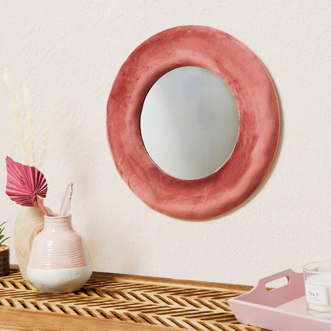 Velvet Mirror Blush, Round Mirror, Home, Collections, Living room