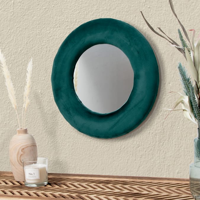 Velvet Mirror Green, Round Mirror, Home, Collections, Living room