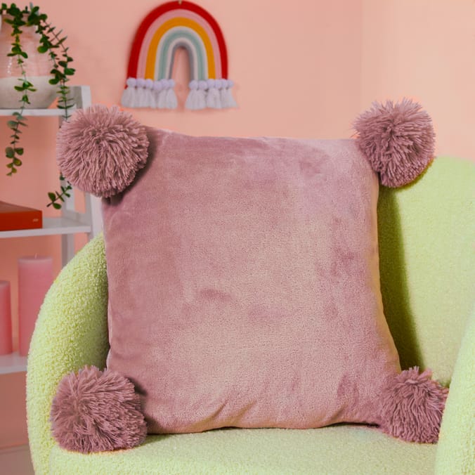 Blush pink pom pom cushion best sale