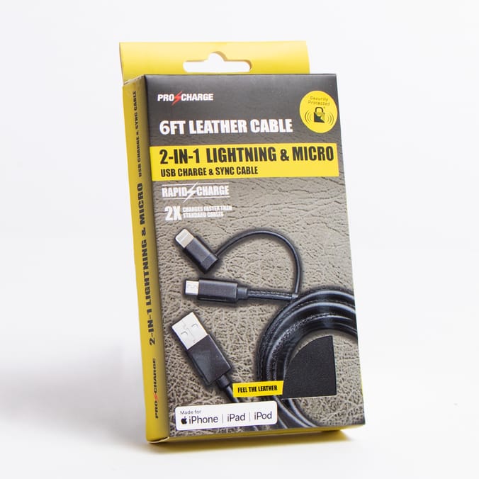 Pro Charge 6ft Leather Charge Cable 2in1 Lightning & Micro USB