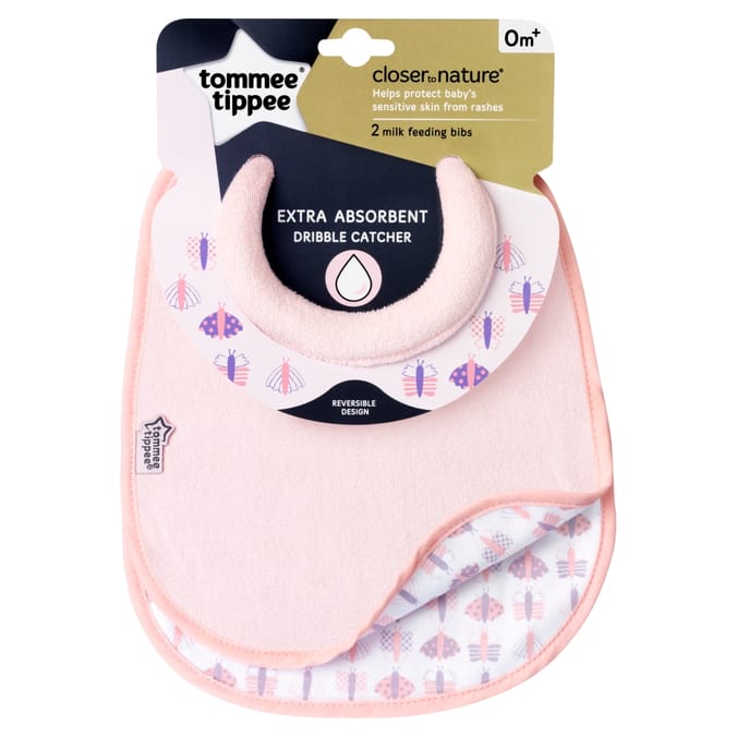 Tommee Tippee Milk Feeding Bibs (2Pack) Pink baby dribble catcher