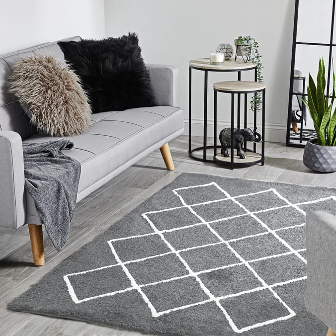 Home Collections Diamond Rug Grey, Silver, l, diamond, geo, pattern