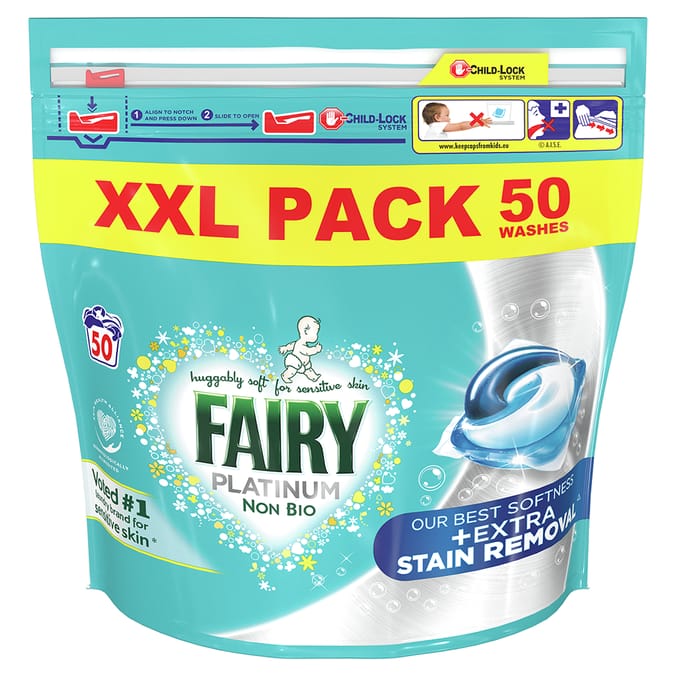 Fairy Platinum Non Bio Washing Liquid Pods 50 Washes, capsules