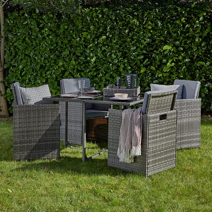 The Outdoor Living Collection 5 Piece Cube Dining Set five outdoor garden furniture yards sets couches sofas grey chairs cushions comfortable 10904725 Home Bargains