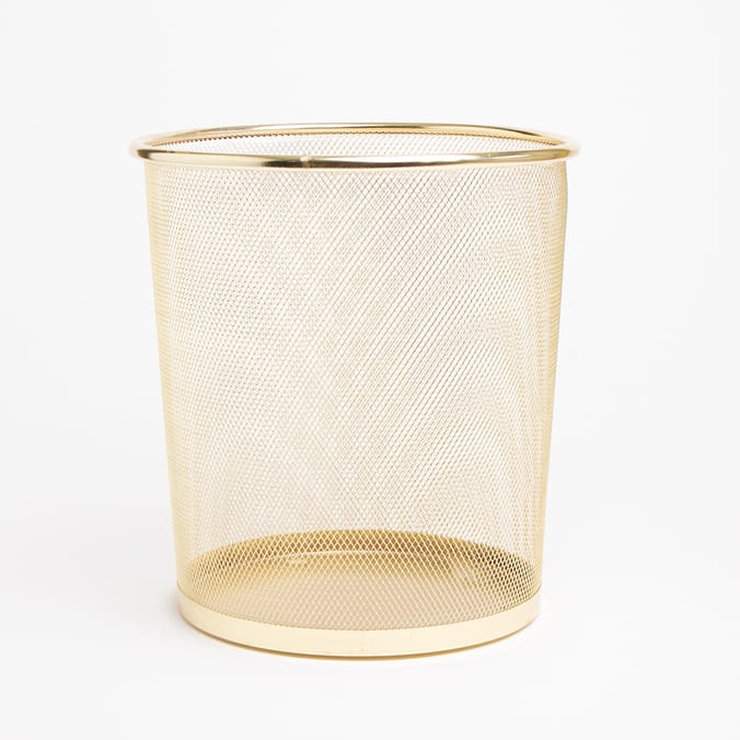 Metal Waste Paper Bin Gold, bin, bins, basket, baskets, mesh, 10442579 Home Bargains