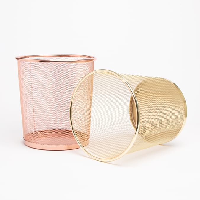Metal Waste Paper Bin Gold, bin, bins, basket, baskets, mesh, 10442579 Home Bargains