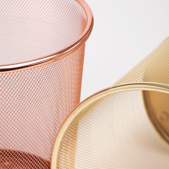 Metal Waste Paper Bin Copper, bin, bins, basket, baskets, mesh