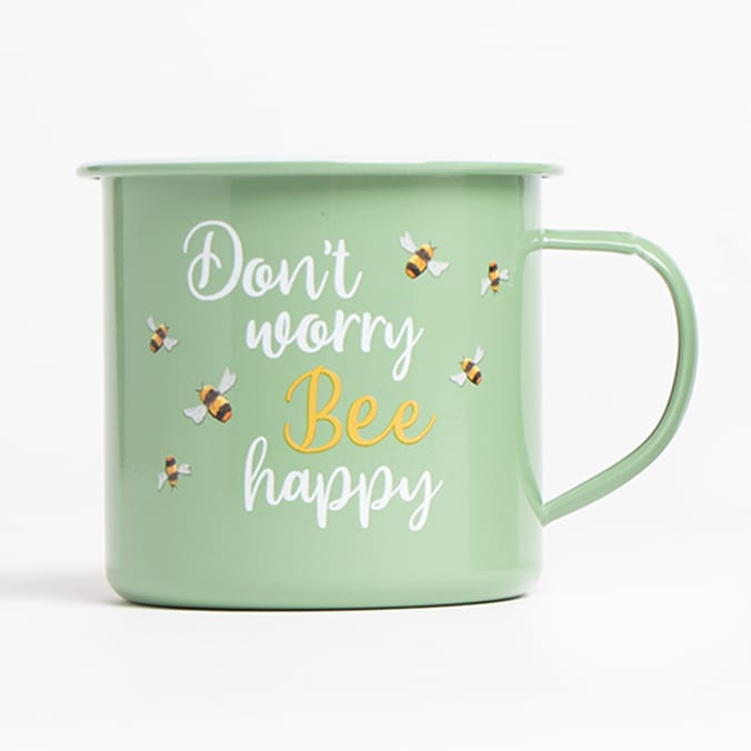 Botanical Discovery Enamel Bee Print Mugs Green, garden, gardens