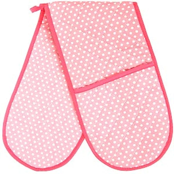 Pink Polka Dot Double Oven Glove Home Bargains