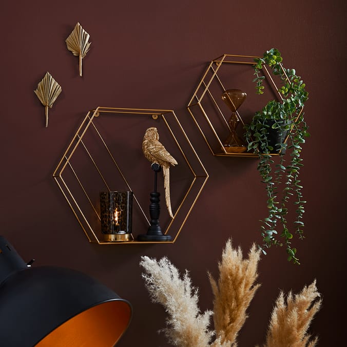 Home Collections: Set Of 2 Hexagonal Wall Shelves - Gold